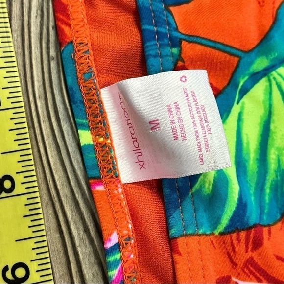 XHILARATION Red Tropical Print Bikini Bottom Blue Green Leaves Strappy Sides - Picture 8 of 8